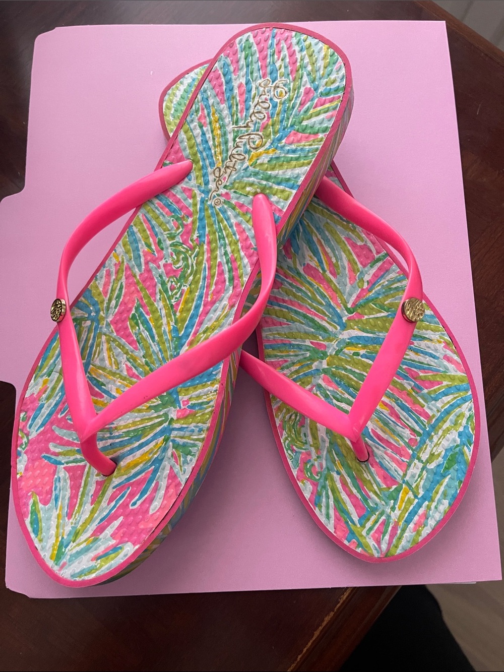 Lilly Pulitzer Pink Multi Tropical Print Flip Flop Sandals